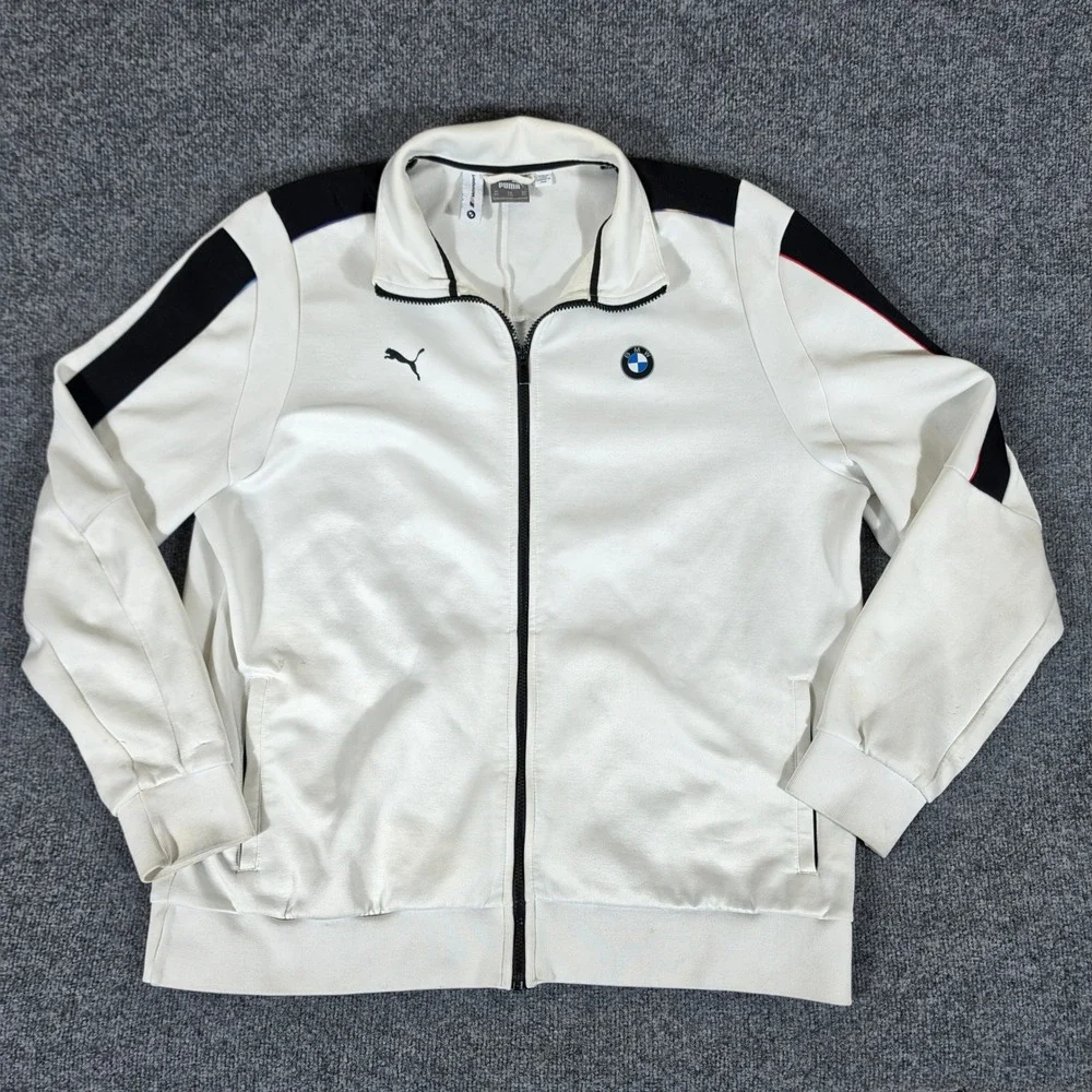 Puma BMW M Motorsport Track Jacket Mens XXL White Full Zip Racing Jacket Y2K